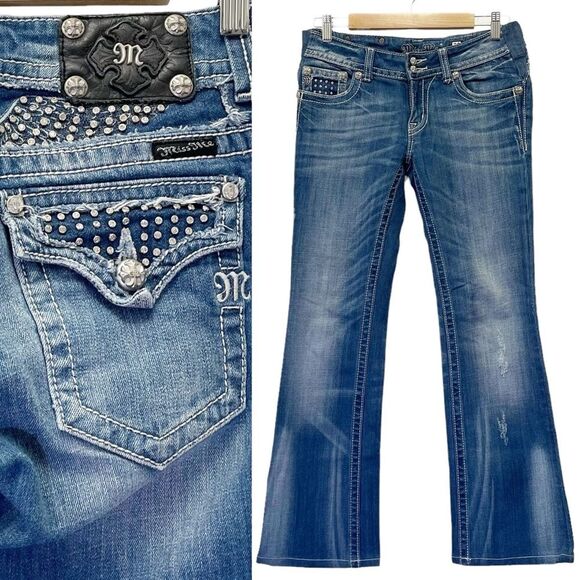 Miss Me Denim - Miss Me Y2K Jeans Bling Rhinestone Angel Wing Bootcut Medium Wash JP5086 Size 29